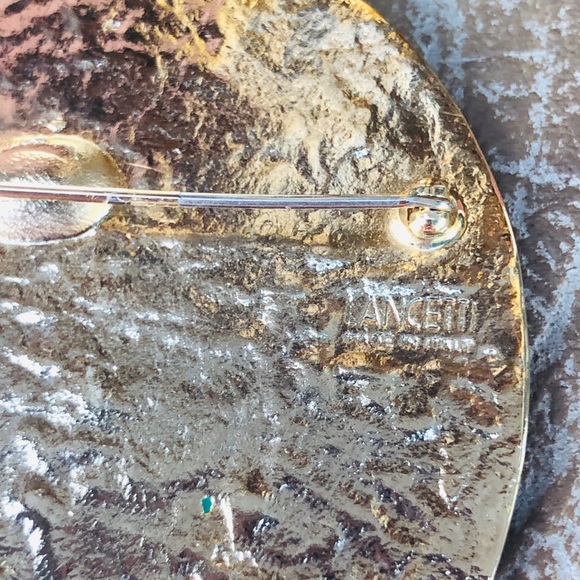 Vintage 1980s Lancetti Italy brooch moon enamel teal & white enamel - Picture 4 of 6